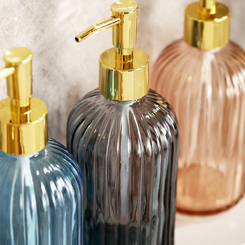 Nordic style light luxury glass lotion bottle hand sanitizer press bottle bathroom 330ml soap dispenser bathroom accessories set