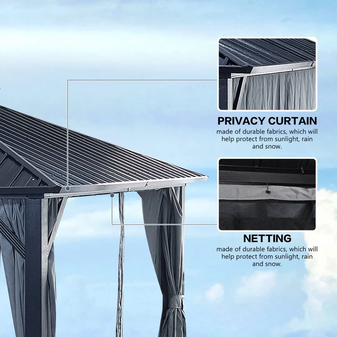 12' x 18 FT Hardtop Gazebo, Double‑Layer Roof Outdoor Patio Gazebo, Heavy‑Duty Aluminum Legs & Galvanized Steel Roof Canopy with Privacy Curtains & Netting for Backyard Lawn Garden Outdoor Events view 8