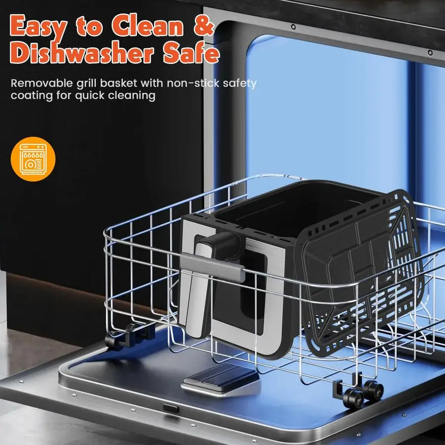 مقلاة هوائية مزدوجة السلة، فرن مقلاة هوائية رقمية 12 بوصة مع نوافذ مرئية، 5QT x 2 درج، لوحة OneTouch LED، لمسة نهائية مزامنة، Dehy #6