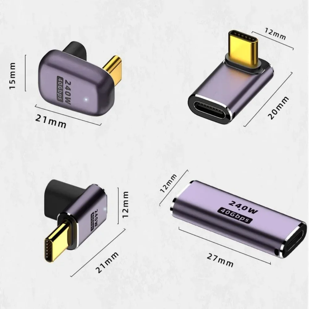 240W OTG Extension USB C to Type C Fast Charging Data Converter USB4.0 40Gbps USB C 90/180 Degree Elbow Adapter Support 8K 60Hz