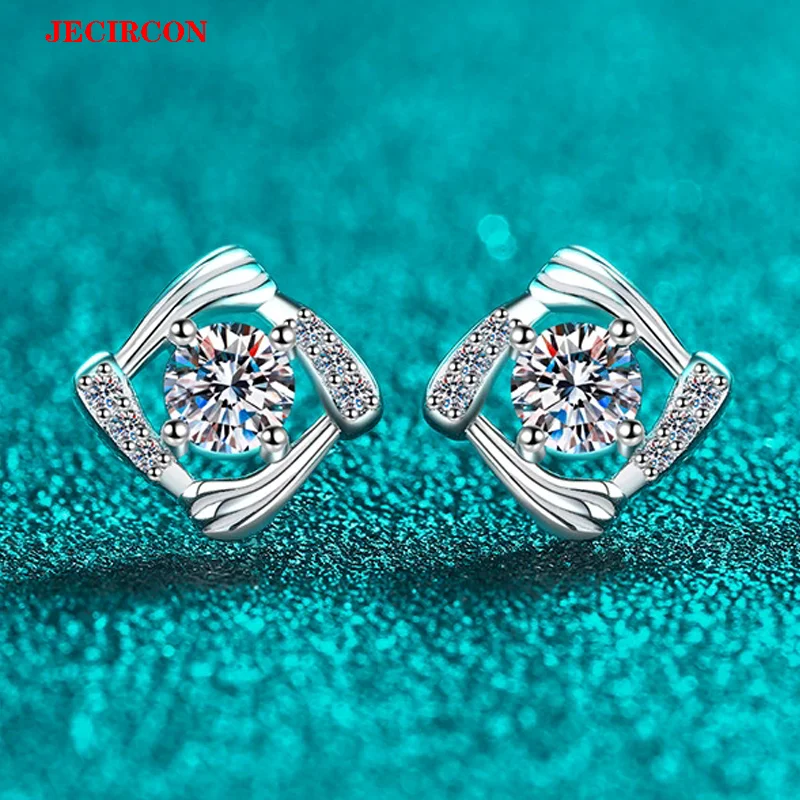 

Серьги JECIRCON из стерлингового серебра S925 с геометрическим квадратным муассанитом, центральный камень 0,5 карата, серьги со сверкающими драгоценными камнями для женщин
