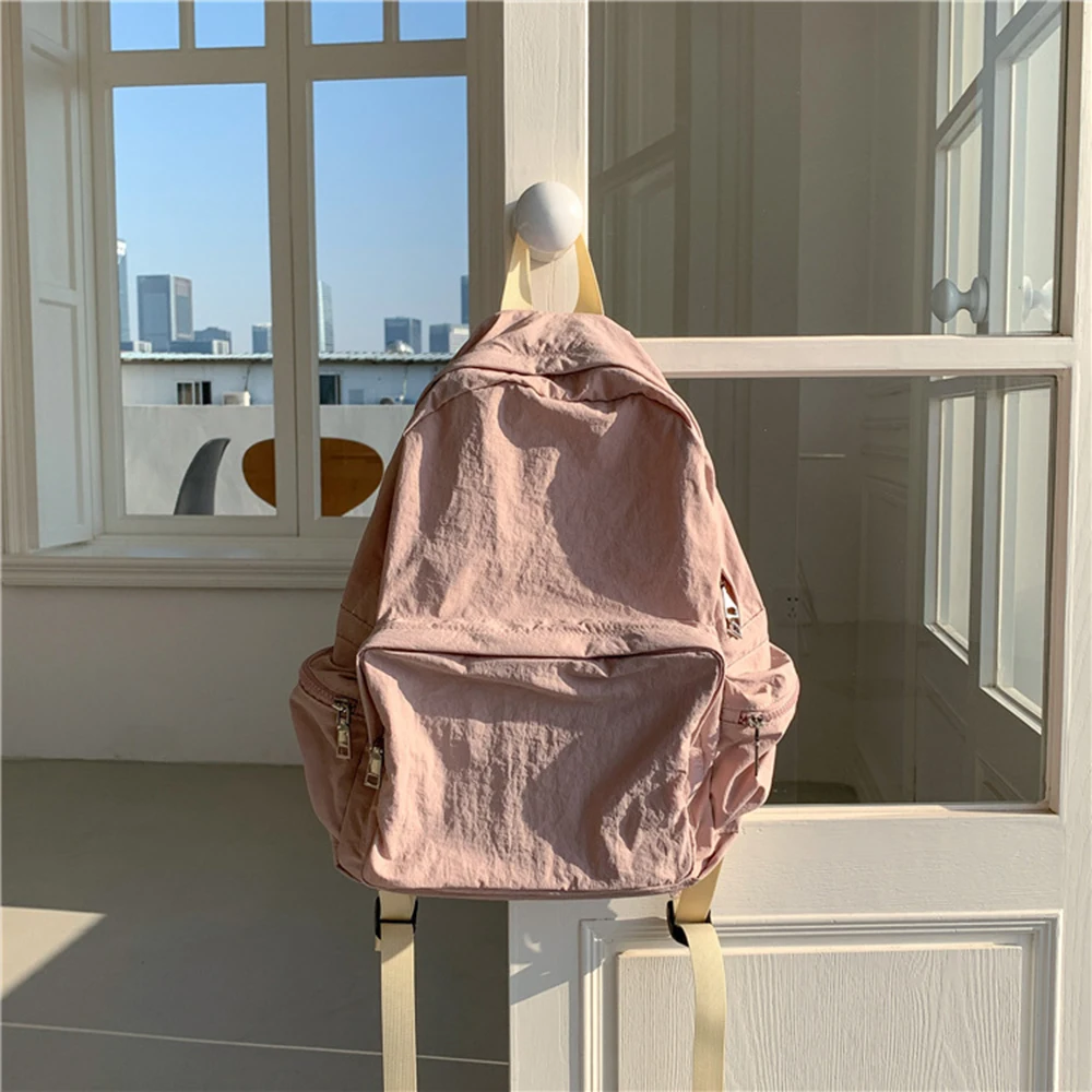 Bolsa de ombro de nylon para mulheres, mochila casual de grande capacidade, estudante universitária, moda feminina