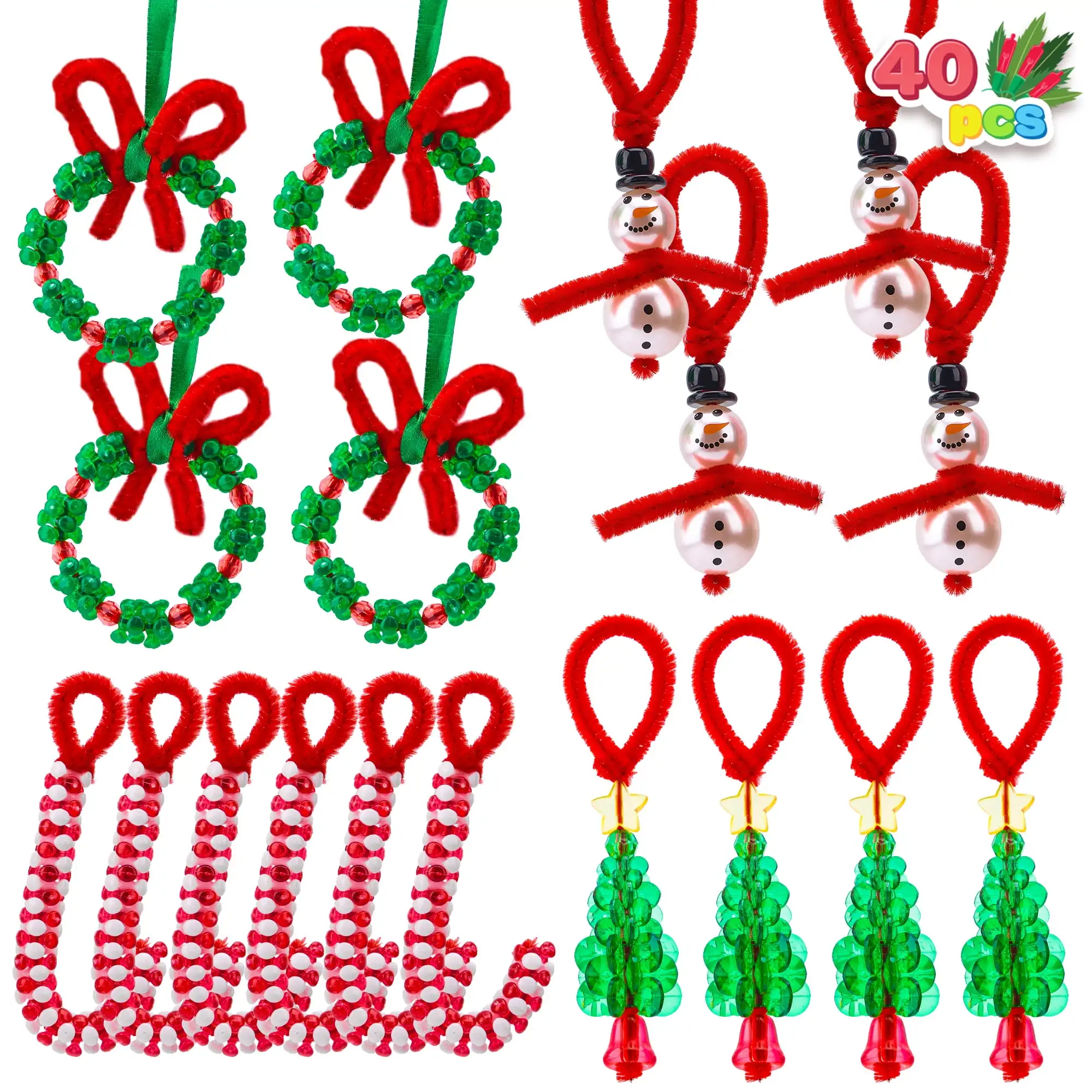 Joyfy Kerstkralenornament Craft Make-up tot 40 hangende ornamenten van sneeuwpop Kerstboom Snoepstokken voor Kerstornamenten Craft