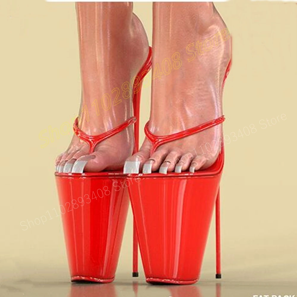 

Red Patent Leather Split Toe Platform Slippers Stiletto High Heel Concise Fashion Sexy Women Shoes 2024 Zapatos Para Mujere