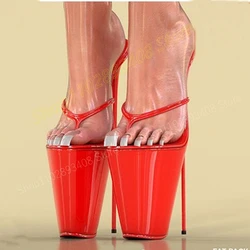 Red Patent Leather Split Toe Platform Slippers Stiletto High Heel Concise Fashion Sexy Women Shoes 2024 Zapatos Para Mujere