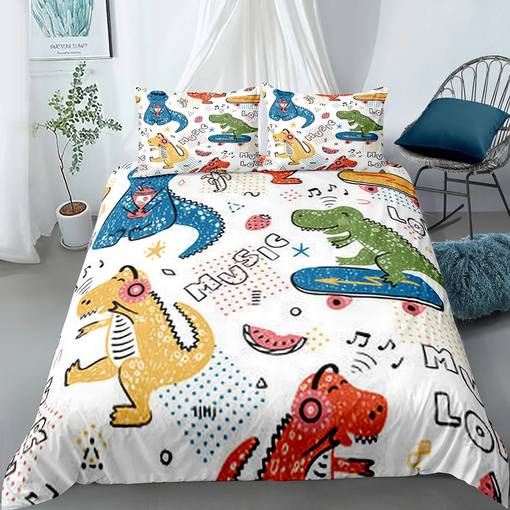 Cartoon Funny Dinosaur 3Pcs King Queen Full Size Duvet&Quilt Cover Pillow Case for Kid‘s Room Bedding Linen Set Bedspread240x220