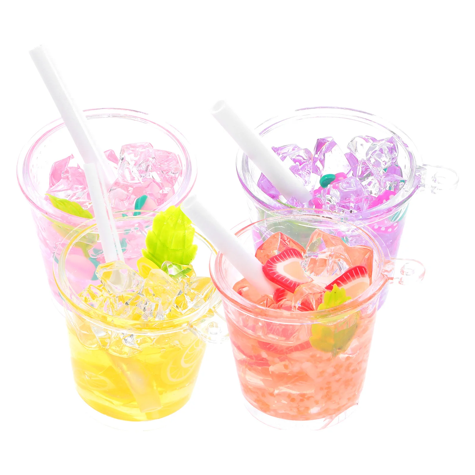 

4Pcs Mini Cold Drink Cup Miniature Tumbler Bottle Keychain Set Portable Lightweight Kids Keychains for Travel Parties School Bag