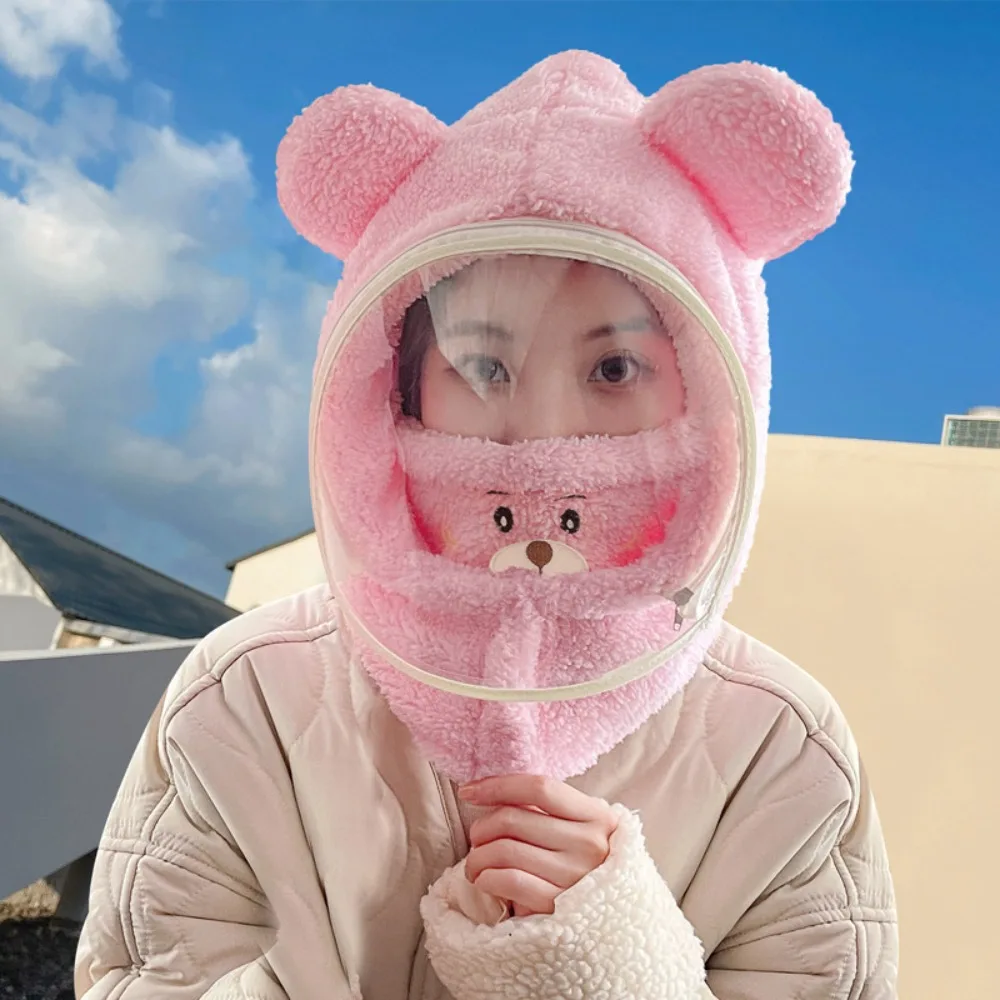 

Thickened Riding Face Mask Warm Windproof Full Face Cover Hats Detachable Face Shield Breathable Plush Pullover Hat Men Women