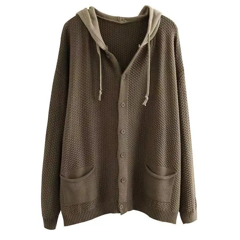 Fashion Woman Blouses 2023 Knitted Hooded Long Sleeve Autumn Winter Casual Office Lady Solid Color All-match Sweaters Cardigan