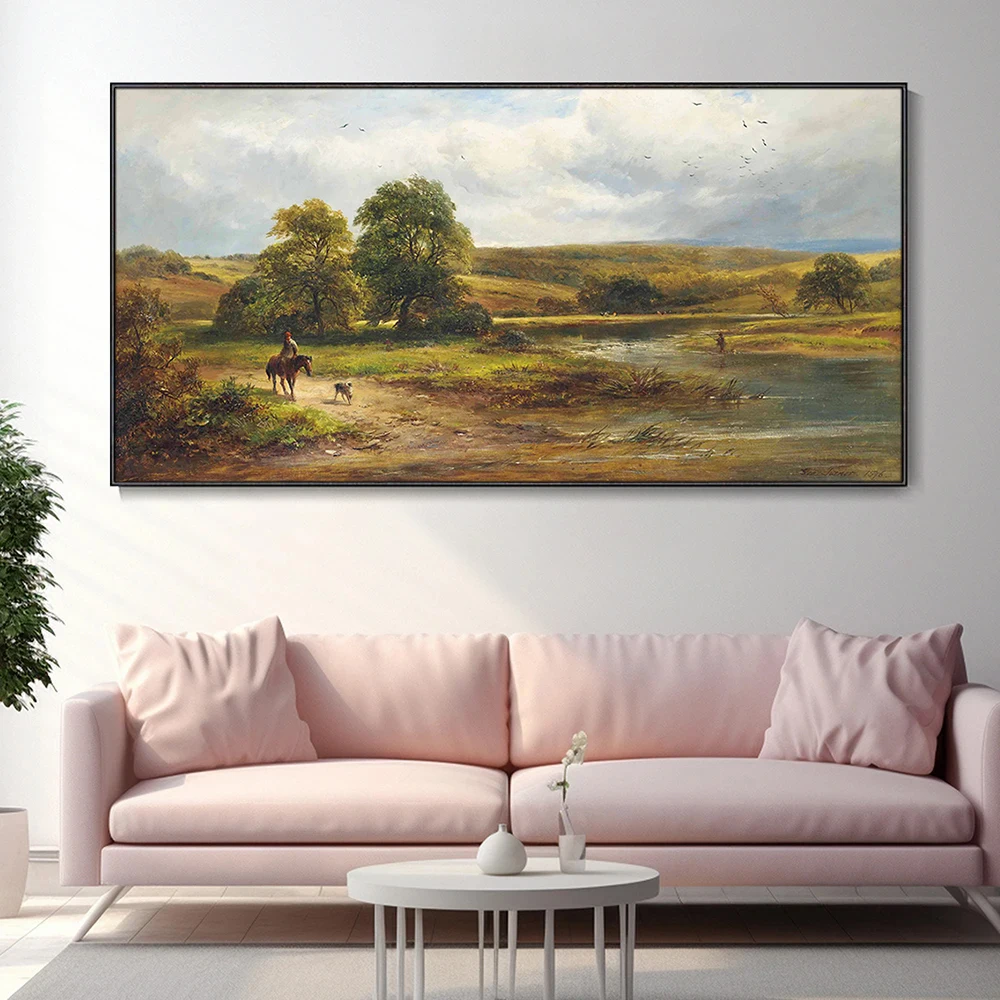 A Peaceful Day on the River 19th Century Canvas Painting Poster Print Wall Art Illustration Room Decoration Accessories