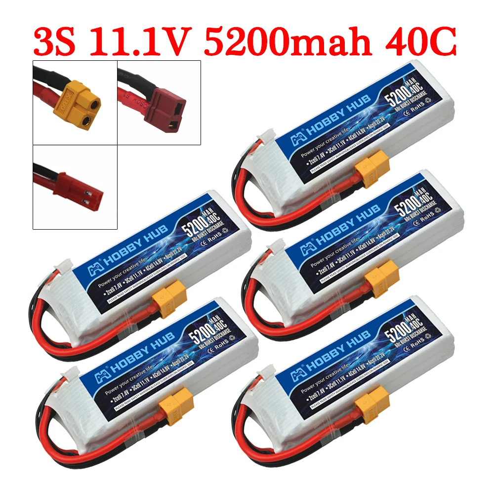 11.1V 5200mAh 40C Rechargeable Battery 3S LiPo Battery 11.1V Li-Polymer Battery For RC Helicopters Car Truck RC Drone Battery