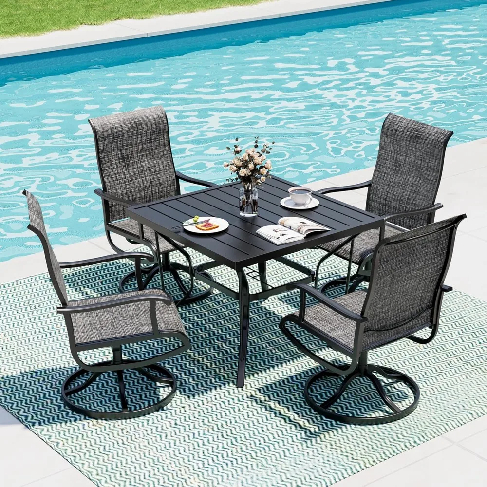 

5-Piece Outdoor Dining Set, Patio Dining Set for 4, Outdoor Table and Chairs, All-Weather Outdoor Patio Set with Textilene Swiv
