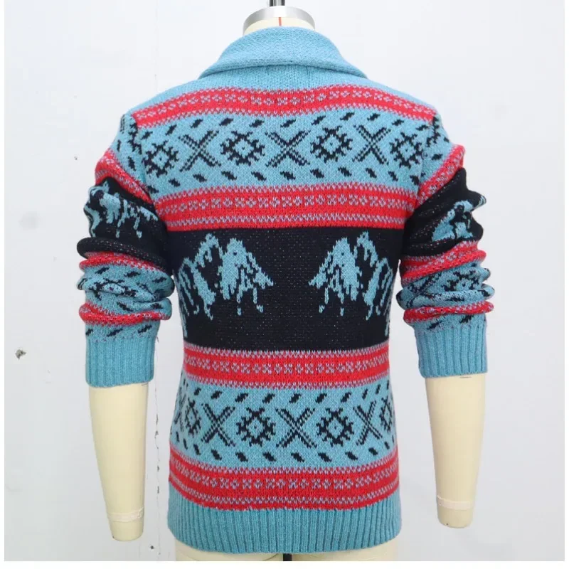 Luxury Vintage Jacquard Knit Jacket Outdoor Knitted Cardigan Sweaters Lapel Autumn Coat Men's Clothing High Quality Outerwear