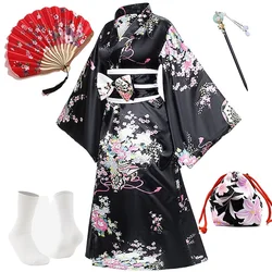 Japanese Anime Women's Kimono Robe Geisha Yukata Sweet Dress Blossom Satin Bathrobe Sleepwear