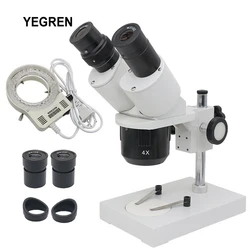 20X 40X PCB Repair Microscope WF10X Eyepiece Metal Binocular Stereo Microscope with LED Ring Light for Watch Phone Inspection