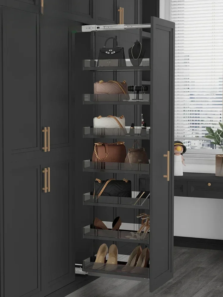 High-Density Closet Pull-out Basket Drawer Style Shoe And Bag Storage With Inner Pants Rack Customizable Wardrobe Organization