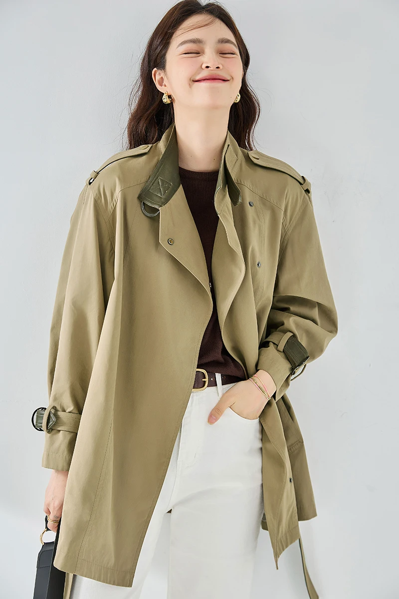 Trench Coat Women Windcoat Classical Design Dustcoat Solid Turn-down Collar Single Breasted Sashes Elegant Style New Fashion