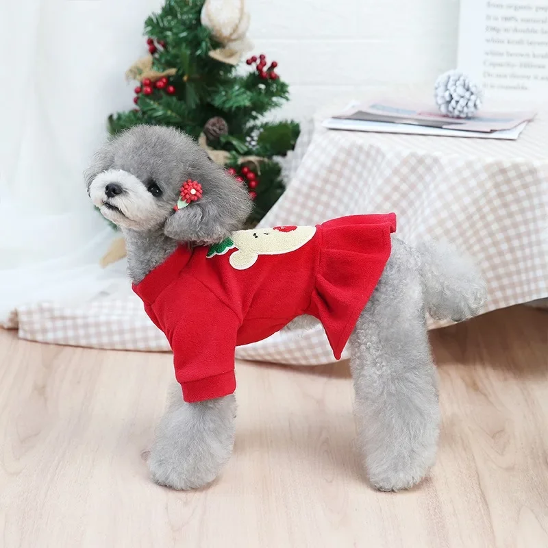 Pet Christmas Dress Christmas Elk Dog Clothes Couple Two Leg Clothes Bear Teddy Dog Autumn/Winter Velvet Clothes Dresses