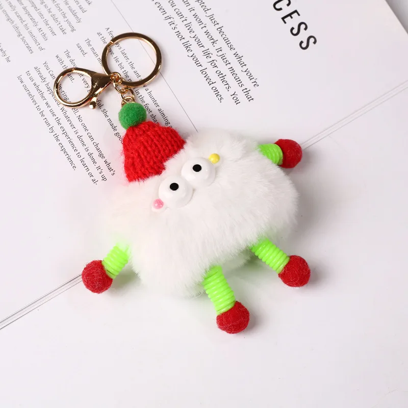 Figurine de chapeau de Noël en peluche colorée, porte-clés d'animaux, dessin animé Kawaii, décompression élastique, cadeau exquis pour un ami