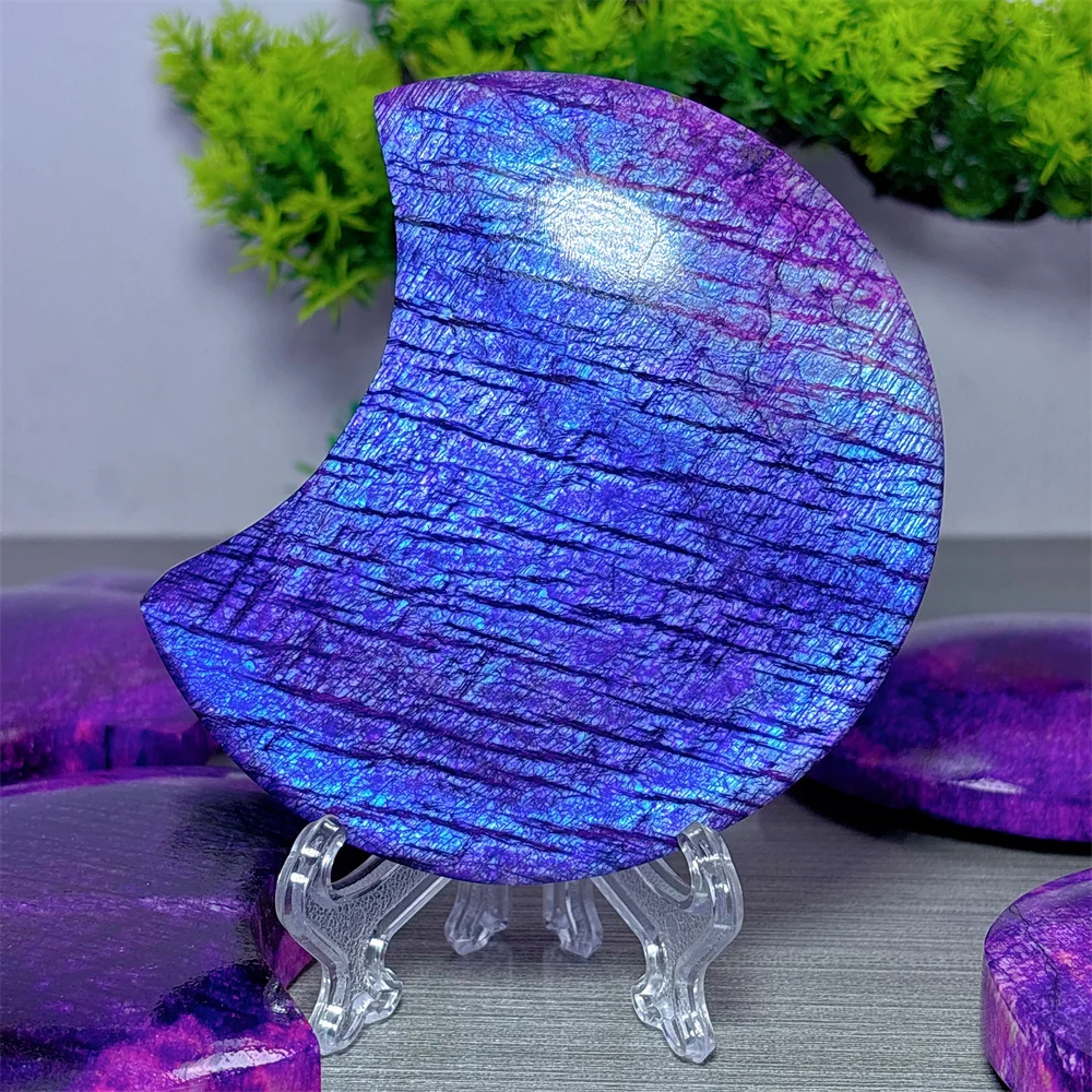 Violet Moonstone Moom Natural Crystal Room decor Lucky Quartz Stone Garden Reiki Gifts Healing Energy Love Home Decoritems Stand