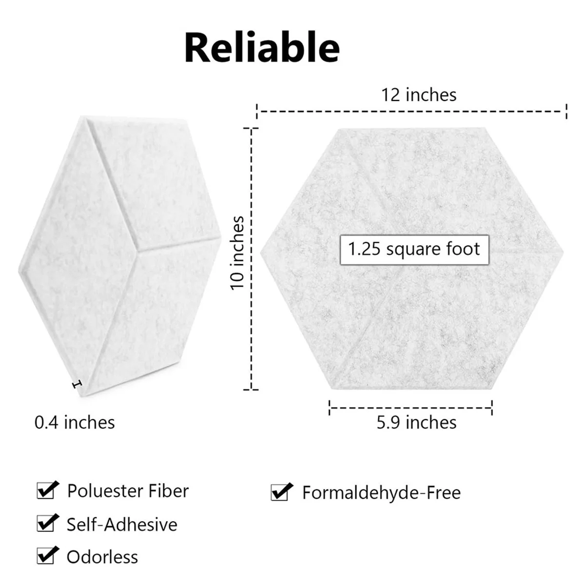 자체 접착식 음향 패널 12팩, 12x10.2x0.4인치 방음 폼 패널, 벽용 흡음 타일 흰색 G