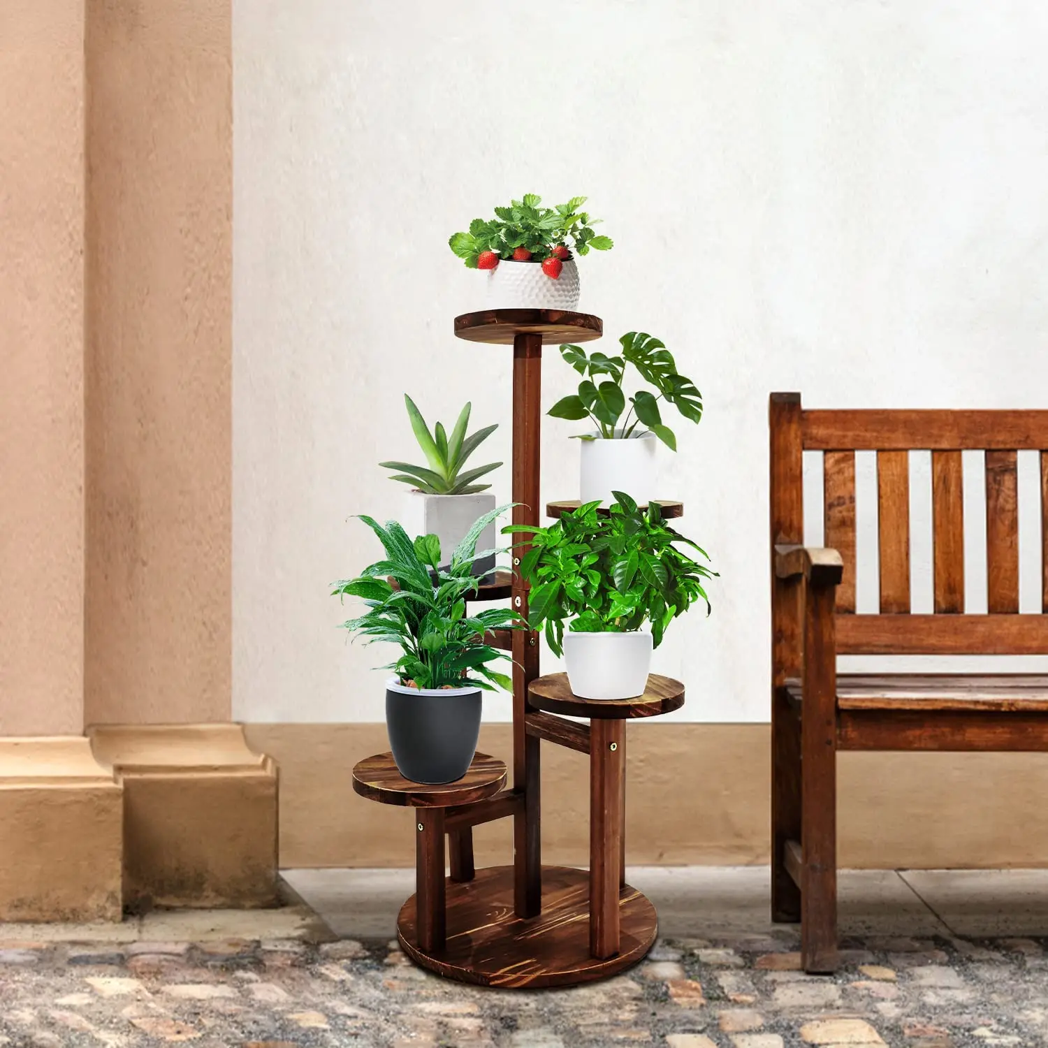 Plant Stand, 5 Tiered Tall Plant Shelf For Indoor Multiple Plants,Wood Corner Plant Holder For Living Room