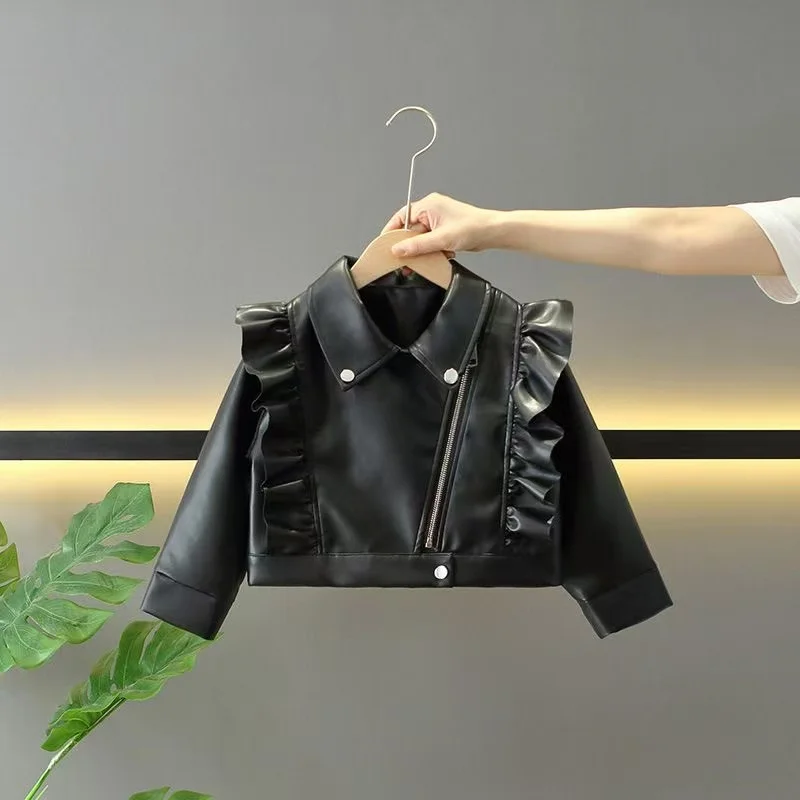 Girls Leather Jackets Children Kids Classics Handsome Pu Outerwear Teenager Zipper Fly Coats Spring Autumn 2026 New