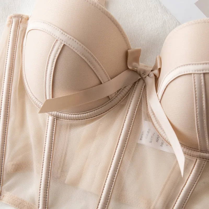 Meet'r Women Sexy Push Up Bra Transparent Lingerie Lace Thin Shaper Bra French Beauty Back Underwear Female Fishbone Corset