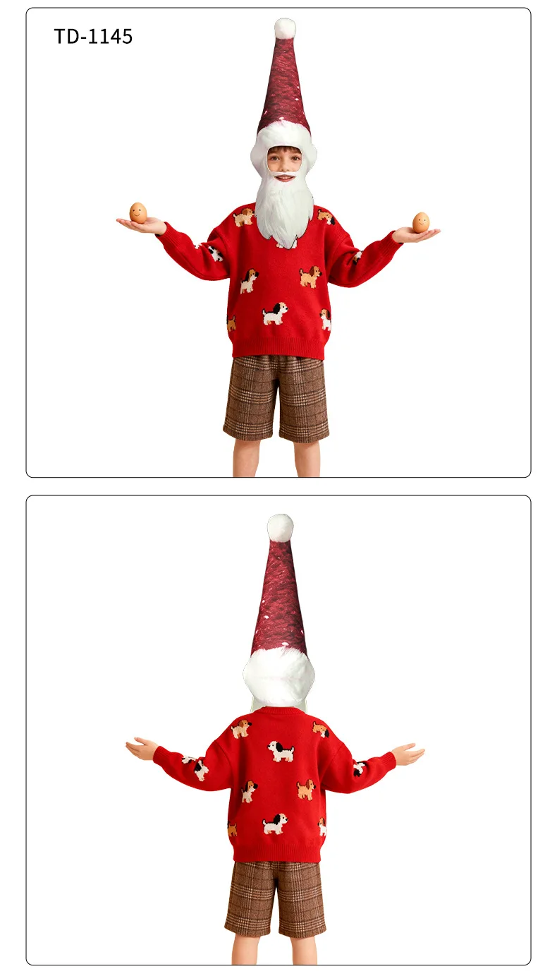 Lustige lange Weihnachtsmannmütze mit weißem Plüschbart, vollständige Gesichtsbedeckung, Weihnachtskopfbedeckung, Weihnachtsdekoration für Erwachsene, Familie, Kinder, Urlaub, Cosplay-Kopfbedeckung – Detail 5