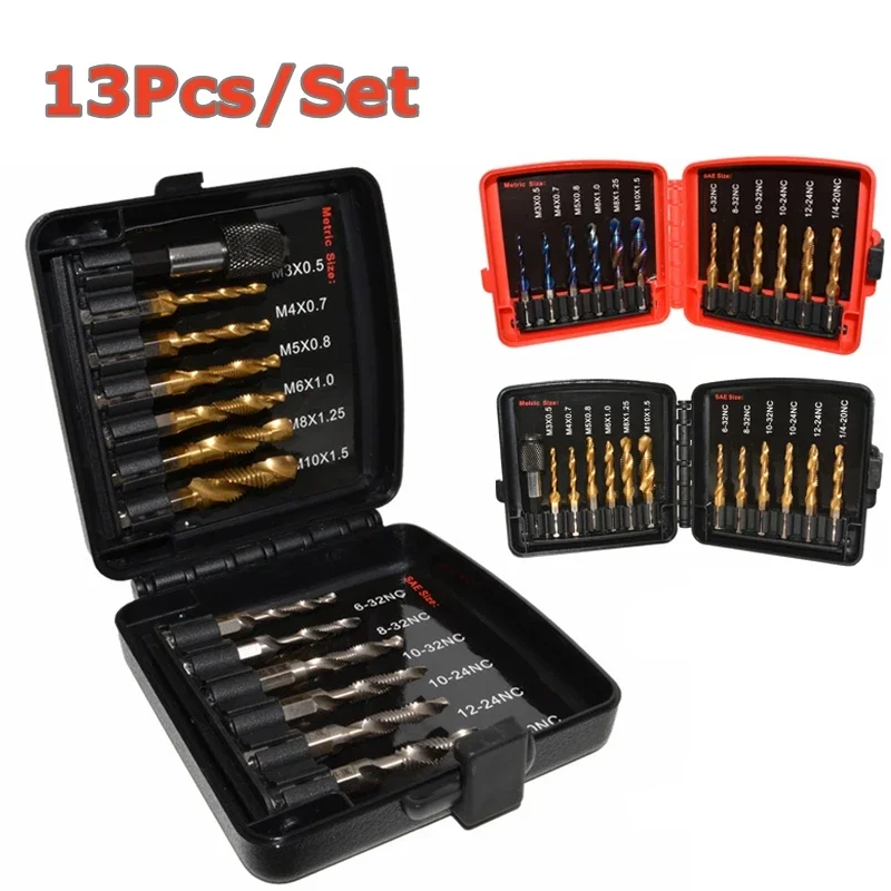 

Combination Drill Tap Bits Set 3-in-1 HSS Metric & SAE Kit for Screw Thread Drilling Tapping Deburring Countersinking