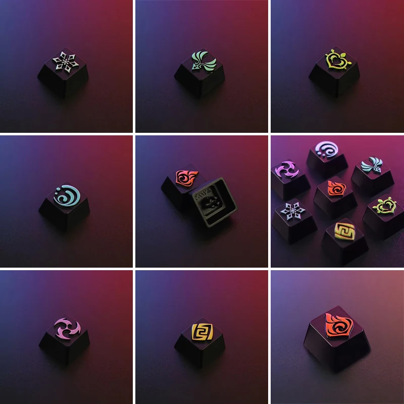 Genshin Series Element Properties Keycaps Aluminum Alloy Pyro/Anemo/Electro/HydroPersonalized Creative Keyboard Accessories