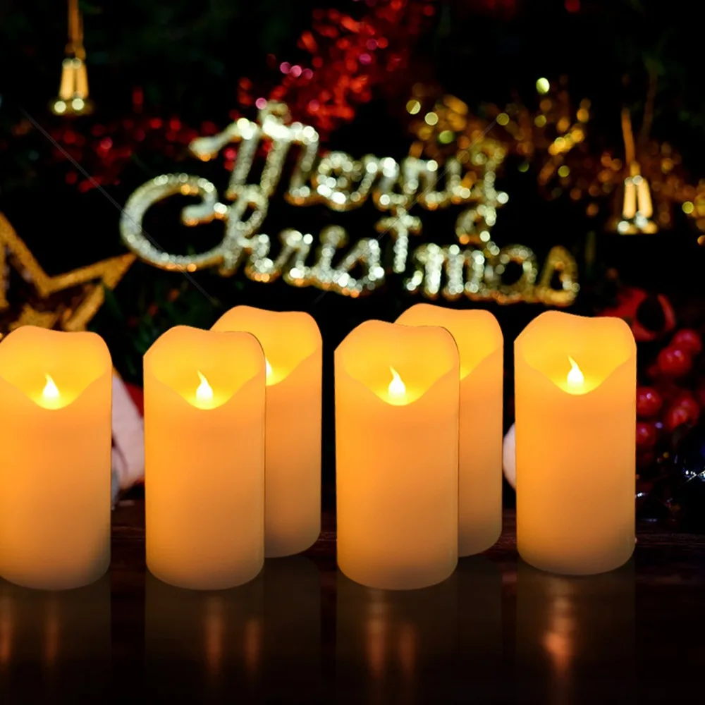 Warm Yellow Lighting LED Candles Flame Effect With Base Artificial Candle Battery Operated Remote Control Table Decor Candle