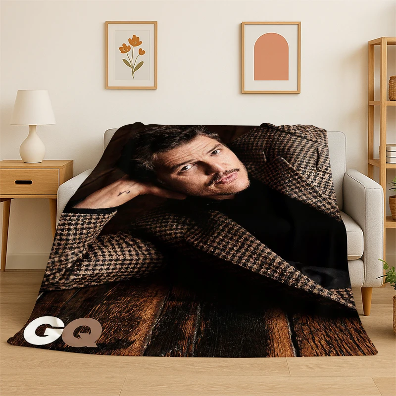 Fashion Pedro Pascal Star Flannel Blanket Soft Warm Throw Blanket for Bedroom Living Room Bed Travel Camping Picnic Gift Kids