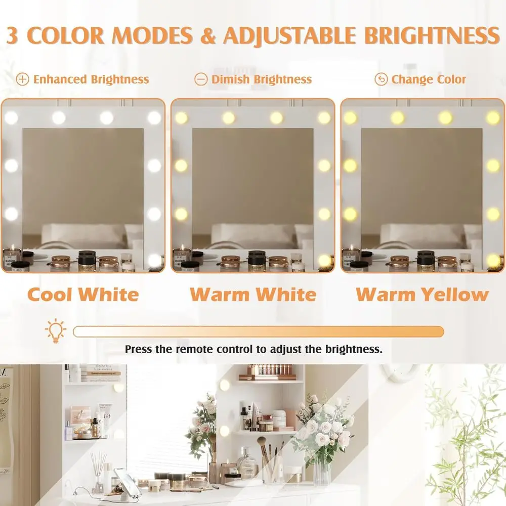 YESHOMY Vanity Desk with Mirror, Power Outlet and 10 Lights, Makeup Table with 7 Ders, 3 Color es Available or Bedroom, e White - view 4