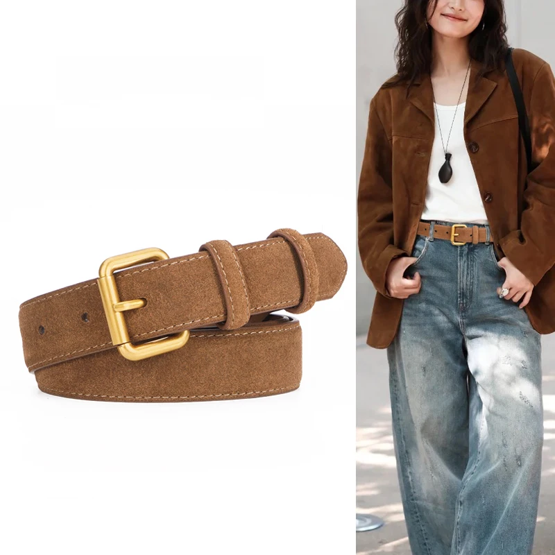 Kadın Hakiki deri kemer Yüksek Kalite Vintage Lüks Marka Kemer Pin Toka Kahverengi Düz Renk Kemer Bayanlar Kemer Tokası