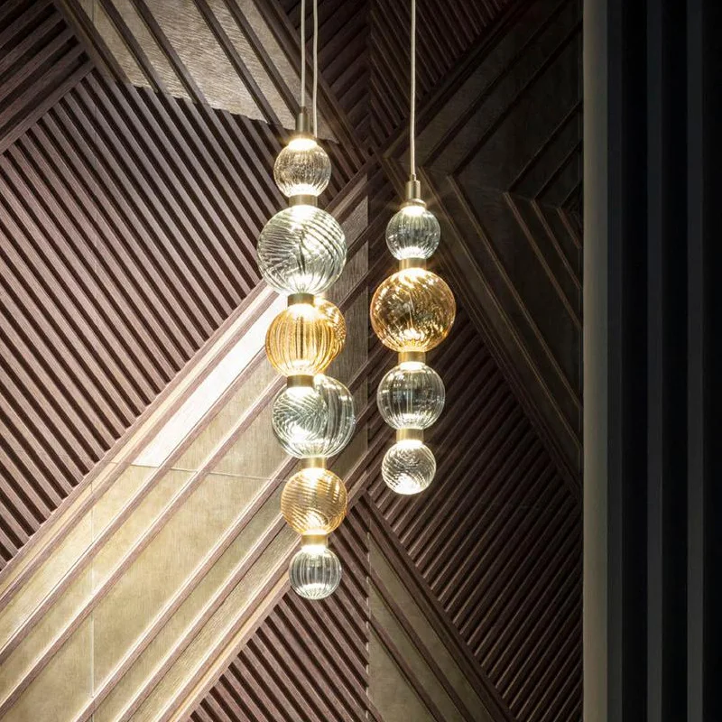 Modern glass decorated LED pendant light, cognac color, transparent color, suitable for restaurants, bedrooms, and study rooms