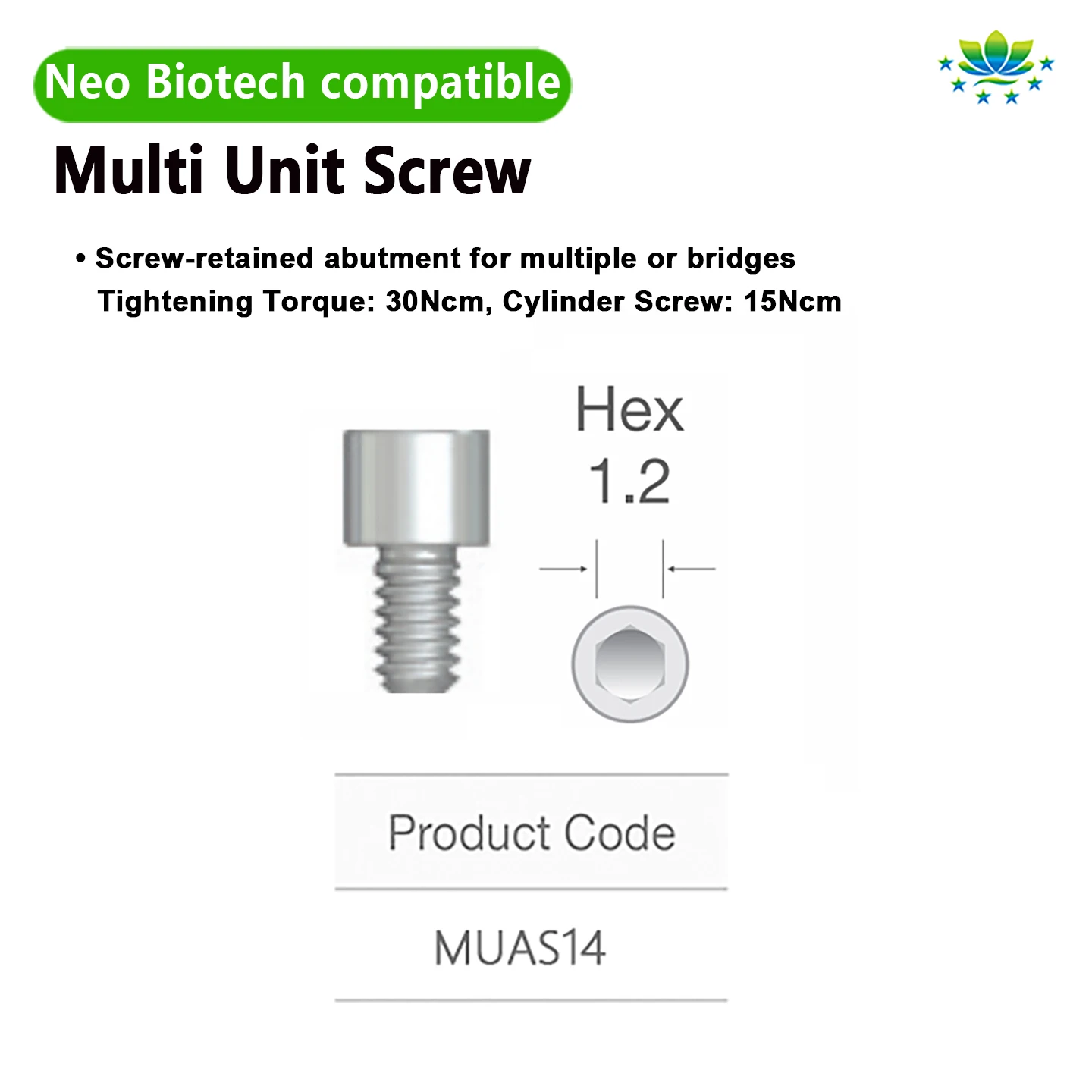 Fits For Neo Biotech Multi Unit Abutment Screw Grade 5 Ti Dental Implant Prosthetic Fixing Screw Hex Lock OEM Factory Direct Kit
