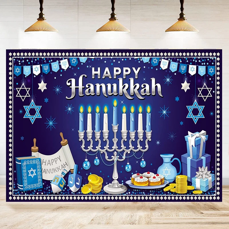 Photography Backdrop Happy Hanukkah Party Decor Supplies Jewish Chanukah Background Poster Hanukkah Banner For Home