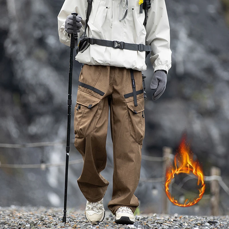 

Men's Fleece Casual Cargo Pants High Street Hip Hop Skateboard Sweatpants Autumn Winter Man Tactical Trousers Waterproof Camping