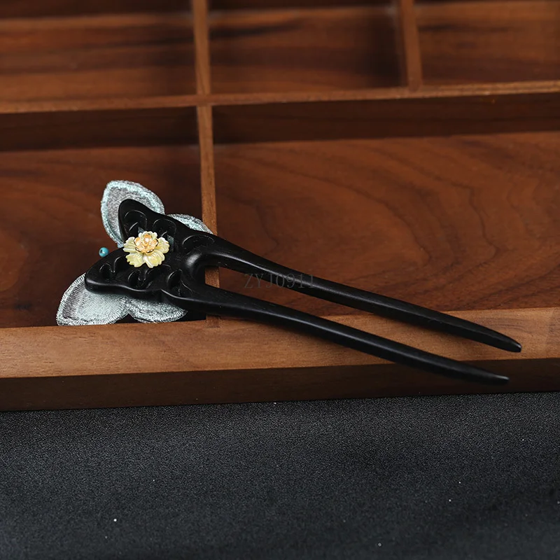 Jepit rambut kayu cendana kupu-kupu bordir kelas atas antik hiasan kepala kain jepit rambut gaun kuda jepit rambut retro