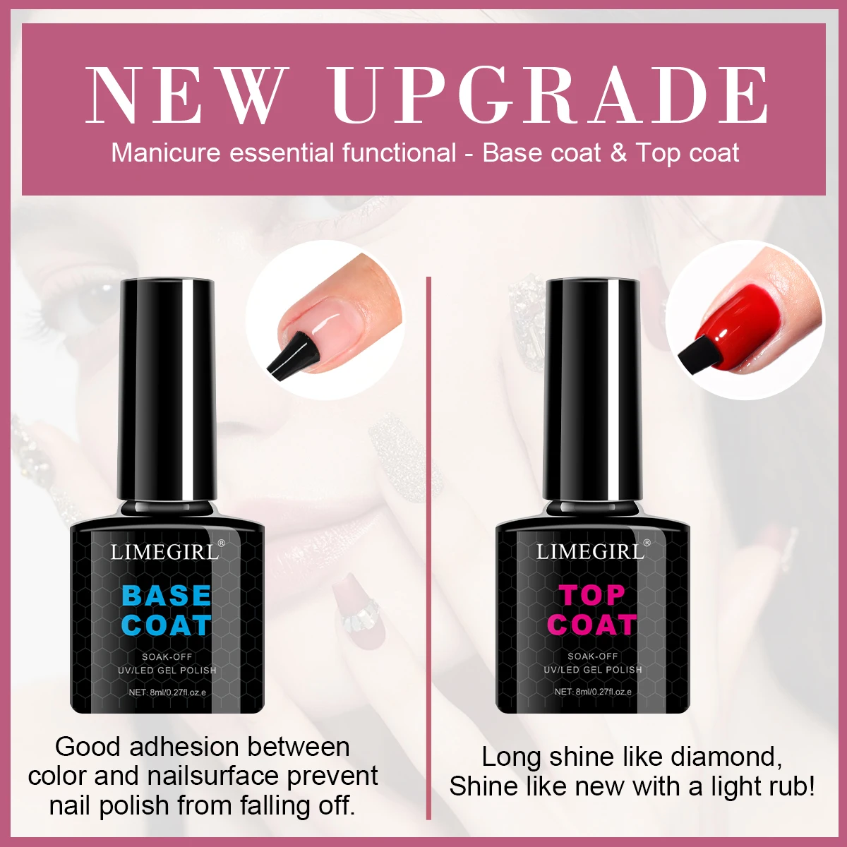 LIMEGIRL 8 قطعة جل طلاء الأظافر عدة بريق الأحمر شبه الدائم الأشعة فوق البنفسجية هلام الورنيش نقع قبالة طلاء الأظافر قاعدة معطف معطف فوقي مجموعة #5