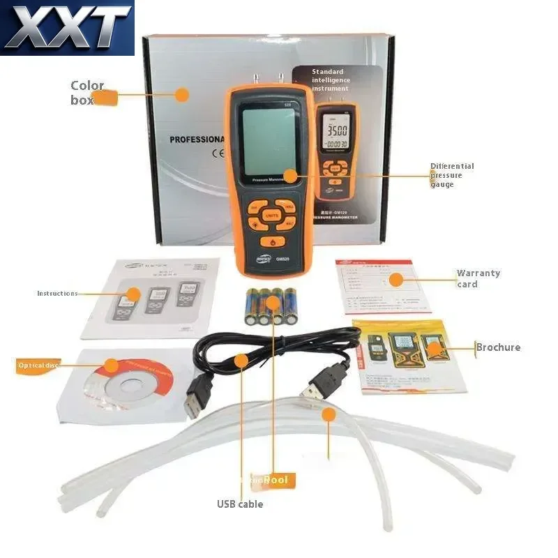 XXT Easy-to-Read Double Display Double Digital Manometer Air Pump Differential Pressure Gauge