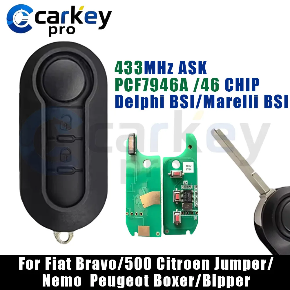 Llave Remota 433MHz RX2TRF198 Marelli/Delphi BSI PCF7946A /46 CHIP para Fiat Bravo/500 Citroen Jumper/ Nemo Peugeot Boxer/Bipper