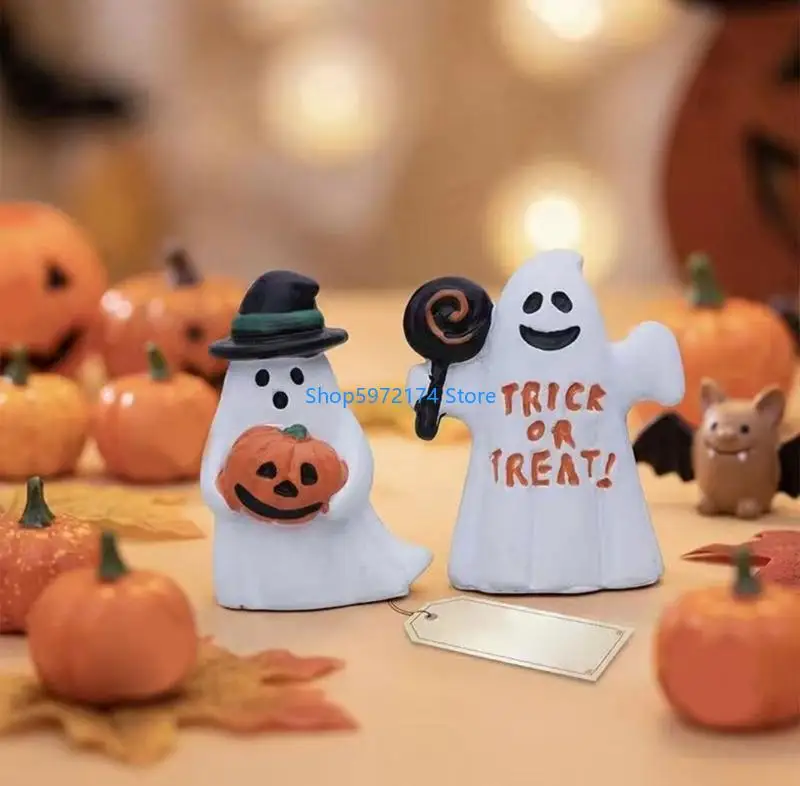 Y3NB Pack of 2 Cartoon Ghostly Decorations Resin Craft Halloween Holiday Ornaments For Living Room Desktop Shelf Display