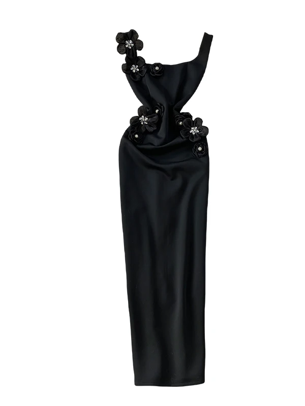 Abito da sera Ele da donna di fascia alta impreziosito slim fit colletto quadrato lungo Dr Ball Dr Sli ricamo floreale 3D