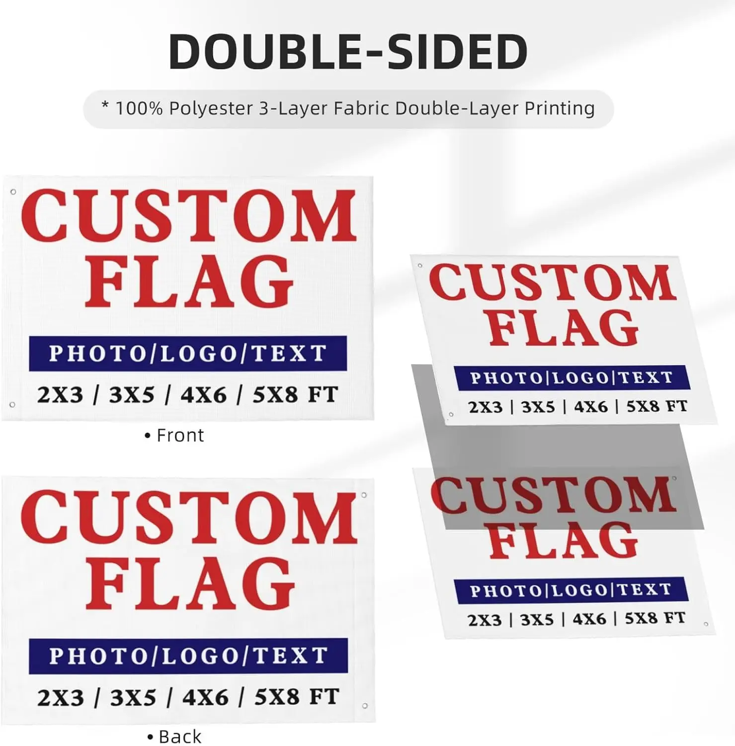 Custom Double Sided Flag 3x5 FT - Wall Hanging Tapestry 2x3FT 4X6FT 5X8FT Banners -10 Year-Factory