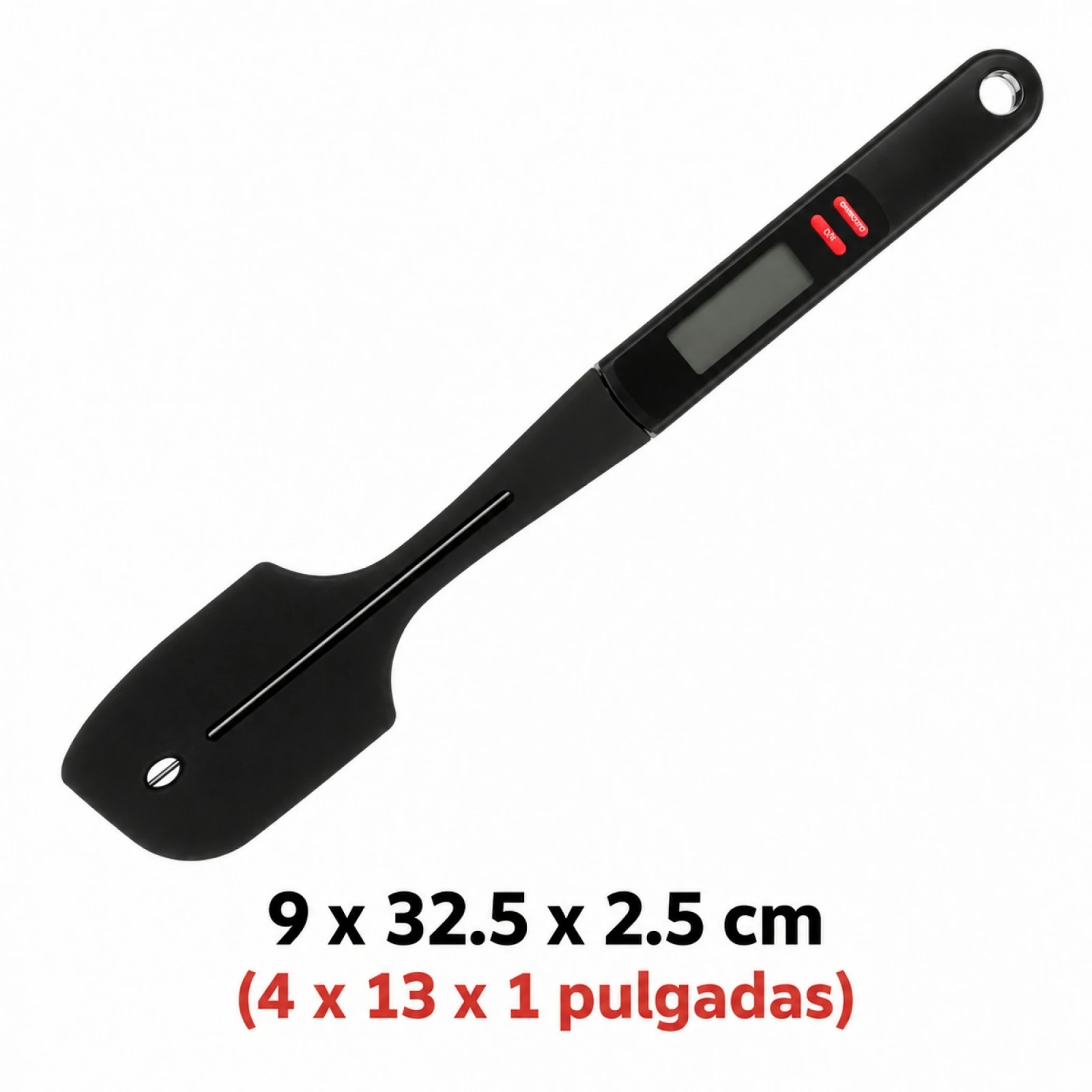 Espátula de Silicona 2 en 1 con Termómetro Digital Integrado para Cocina y Repostería, Pantalla LCD de Lectura Rápida para Carnes, Aceites y Masas, Color Negro, 9 x 32.5 x 2.5 cm