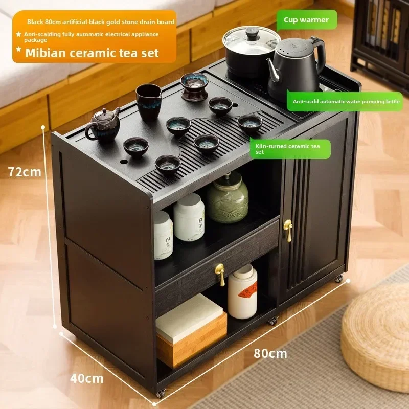 New model Mobile tea table Small tea table Kettle integrated tea cabinet Tea cart Solid wood coffee table Brewing tea table