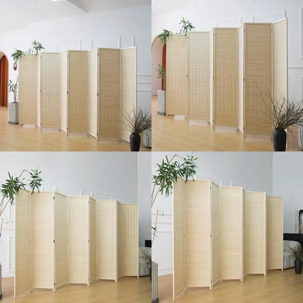 مقسم غرفة قابل للطي من الخيزران، عالي 67 × 122.8 واسع، شاشة لوحة بيج لفصل المساحة #1