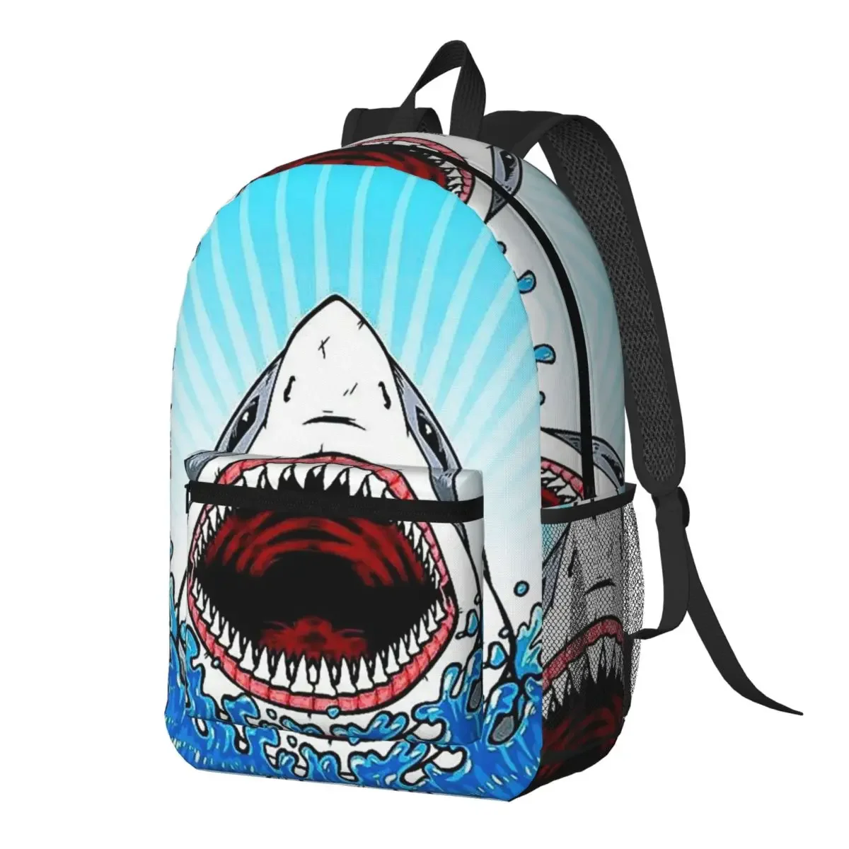 Open Mouth Tiger Shark Cartoon Backpack Daypack Large Capacity Kids BookBag School Bag Shoulder Bags for Men Women